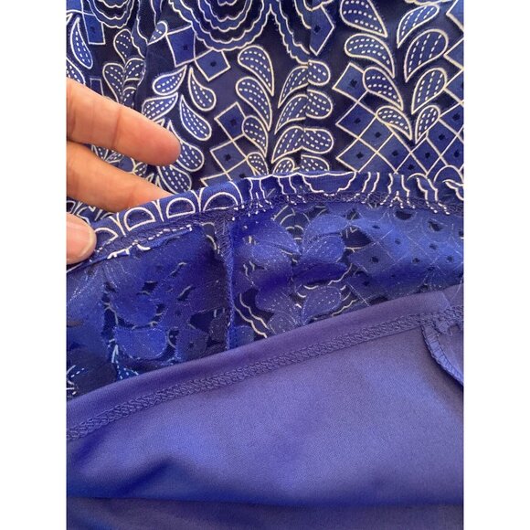 Chris McLaughlin Dress Womens 10 Royal Blue Midi Lace Overlay Flutter Sleeves M - Picture 10 of 13